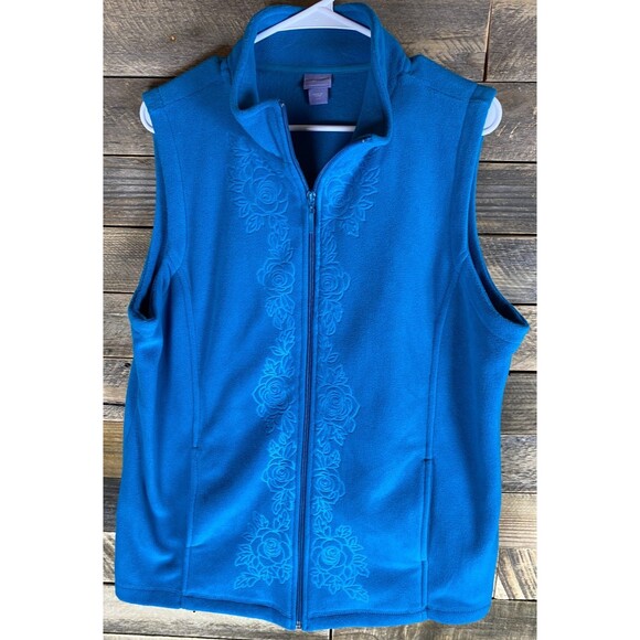 Laura Scott Women's Sz L Teal Blue Sleeveless Zip Up Fall Winter Vest - Picture 1 of 10